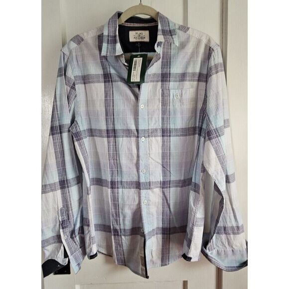 NWT FLAG & ANTHEM blue plaid button down men shirt sz M‎ - Picture 1 of 8
